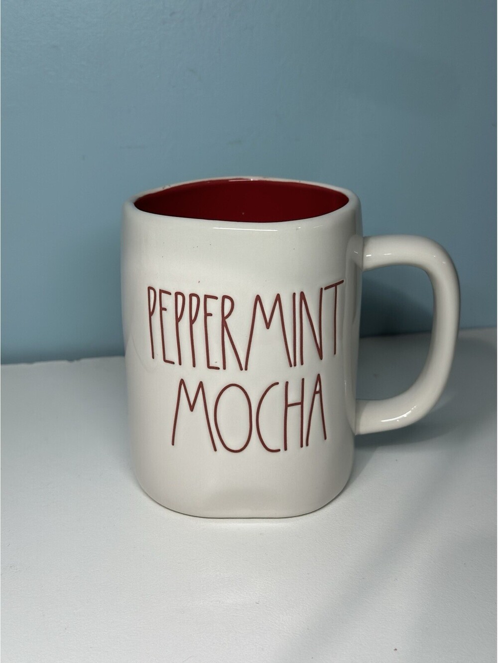 Rae Dunn Artisan Collection By Magenta Peppermint Mocha White Ceramic Mug New